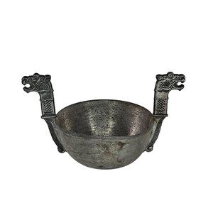 Pewter Viking Salt Cellar Dip Bowl With Dragon Head Handles Made In Norway